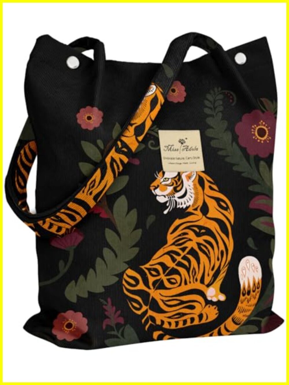 Corduroy Tote Bag with Magnetic Closure